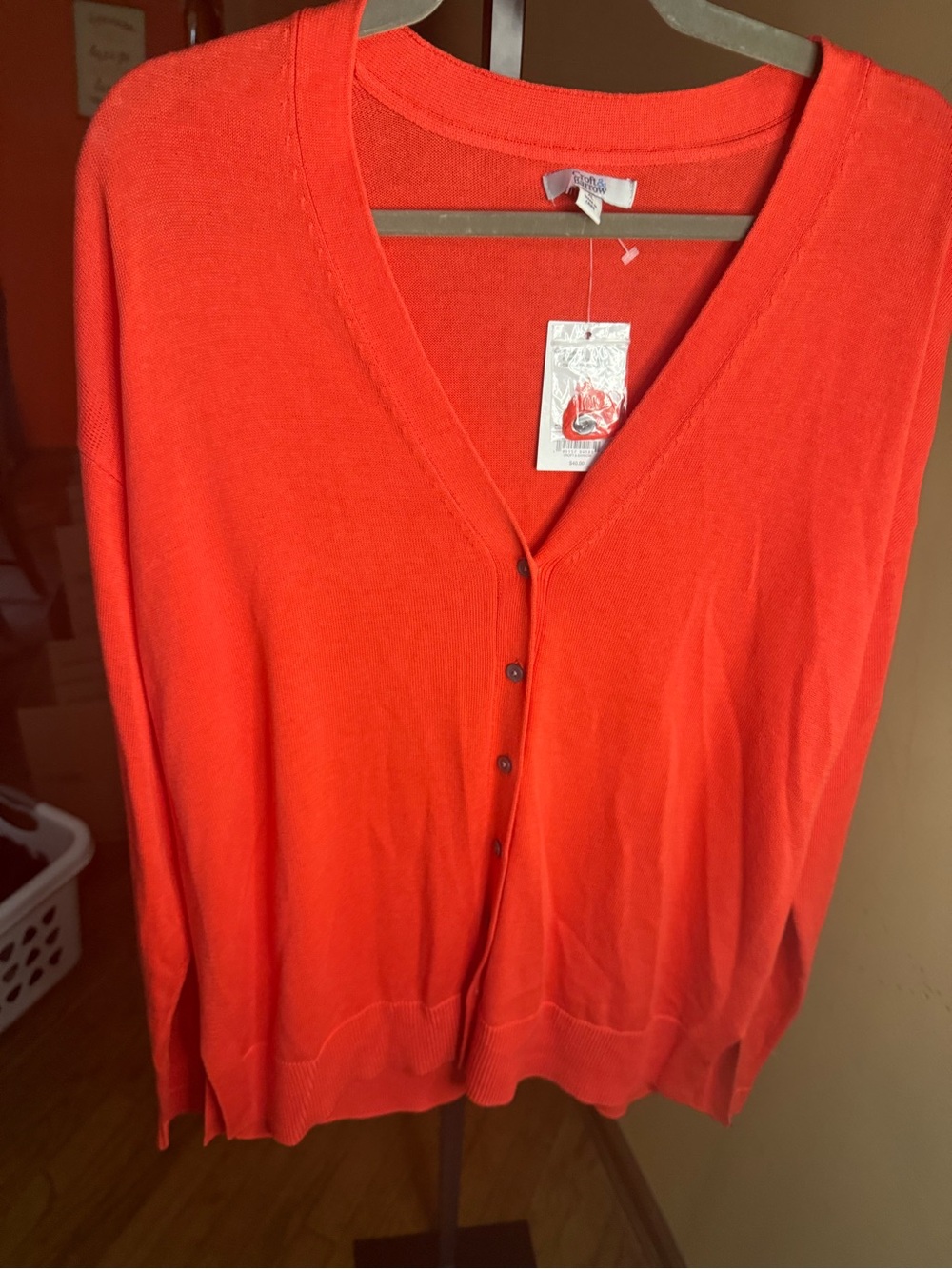 croft & barrow Women's V-Neck Button Cardigan in Bright Orange